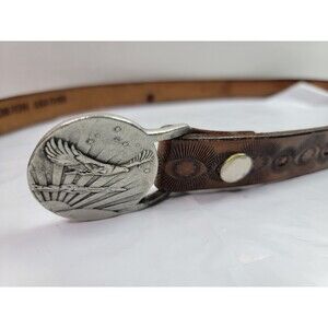 Vintage Indiana Metal Craft EX10 Eagle Buckle Tooled Brown Leather Belt 39